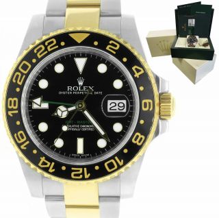 Rolex Gmt - Master Ii Ceramic 116713 Black Two - Tone 40mm Watch Box Papers