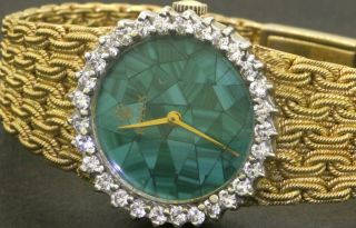 Rolex 8324 vintage heavy 18K gold Rare mosaic malachite/VS diamond ladies watch 2