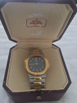 men ' s sport wristwatch,  patek philippe nautilus 3800/1,  two tone,  Automatic date 10