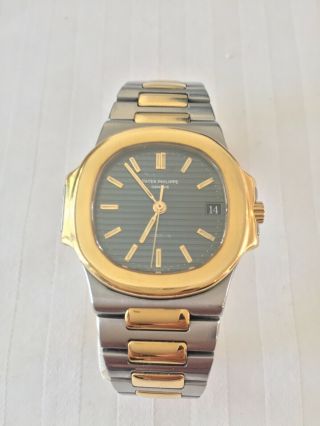 men ' s sport wristwatch,  patek philippe nautilus 3800/1,  two tone,  Automatic date 2
