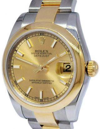 Rolex Datejust 18k Yellow Gold Steel Ladies Midsize Watch Box/papers 2018 178243