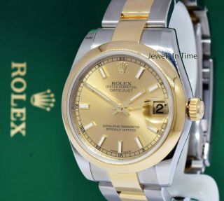 Rolex Datejust 18k Yellow Gold Steel Ladies Midsize Watch Box/Papers 2018 178243 2