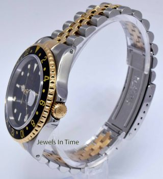 Rolex GMT - Master II 18k Yellow Gold/Steel Black Mens Watch & Box W 16713 6