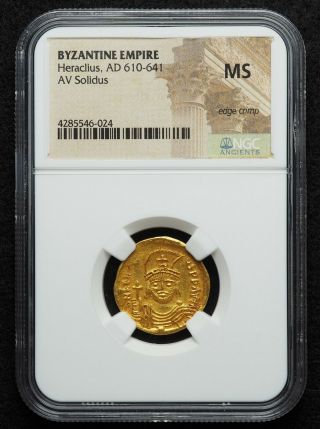 Heraclius.  610 - 641.  Gold Solidus.  NGC MS 3