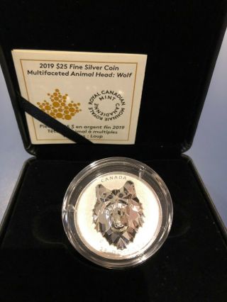 2019 Canada 1 Oz.  Pure Silver 99.  99 Multifaceted Animal Head Series 1 - Ehr Wolf