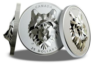 Wolf Silver Coin 1oz.  2019 Multifaceted Wolf Head (limited - 2500) Canada