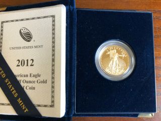 2012 Gold American Eagle 1/2 Oz Proof Coin W/box &