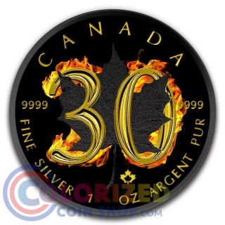 2018 1 Oz Silver Canada Maple Leaf 30th Anniversary Burning Coin Box &