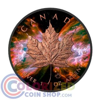 2016 1 Oz Silver Canada Butterfly Nebula Maple Leaf Ruthenium Rose Coin