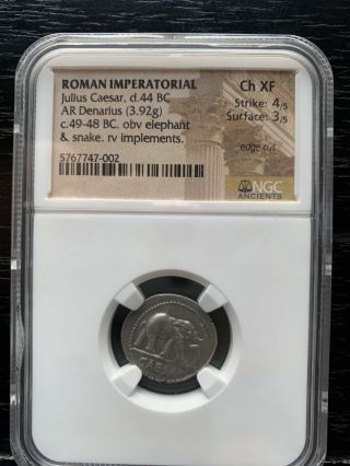 Julius Caesar Coin,  Elephant Denarius,  Choice Xf,  Ngc Certified