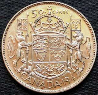 1947 Maple Leaf Canada Silver 50 Cent Half Dollar Key Date