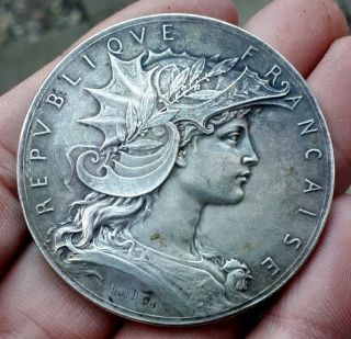Xrare Large Art Deco Solid Silver Medal Helmeted Marianne Shooting Contest