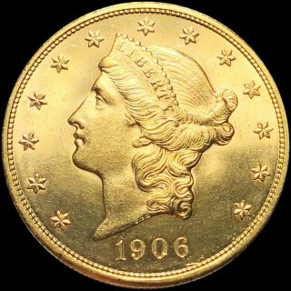 1906 - D Double Eagle Gold $20 Perfect Uncirculated Gem Ms Coronet Nr