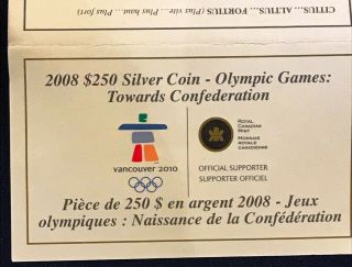 Canada 250$ Silver Proof 2008 Vancouver 2010 Confederation 1kg.  999Ag Box & 7