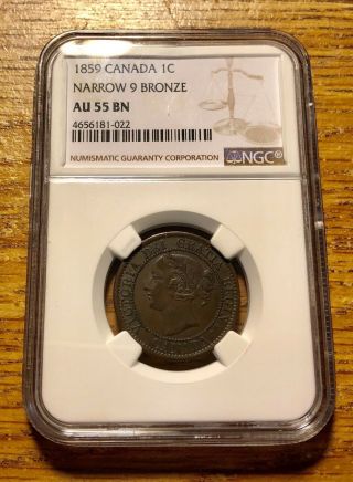 Ngc Au55 Brown 1859 Canada Large Cent Narrow 9