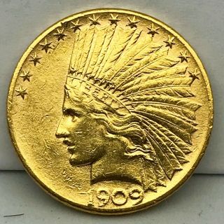 1909 S $10 Indian Head Eagle Gold Coin Au/ms.  Rare