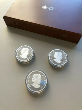Royal Canadian 5 oz.  Pure Silver 3 - Coin Set - Murano ' s Best (2018) - W/ Box 12