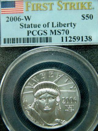 2006 - W $50 Burnished Platinum Statue Of Liberty Pcgs Ms70 Fs True