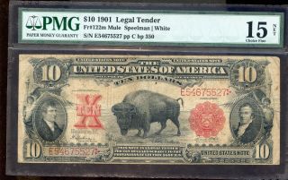 1901 - Buffalo - Large - Size - $10 - United - States - Note - Fr - 122 - Mule - Pmg - Ch - Fine - 15 - Net