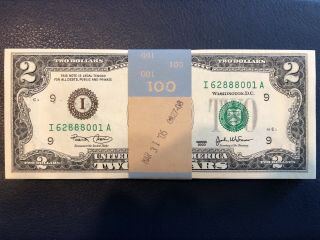 100 X $2 Bills,  Sequential Us Two Dollar Notes,  2003 Series I