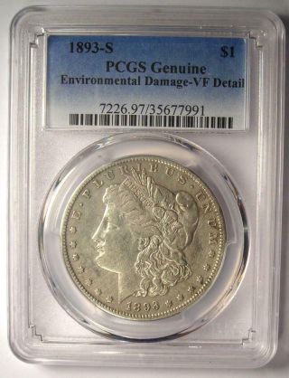 1893 - S Morgan Silver Dollar $1 - Certified PCGS VF Details - Rare Key Date Coin 2