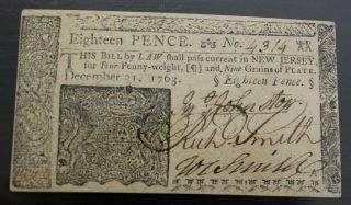 18 Pence Jersey Colonial Currency Fr Nj - 153 Pmg Choice Uncirculated 64 Epq