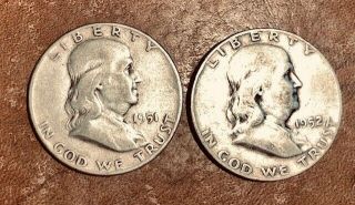 1951 And 1952 Ben Franklin Silver Half Dollar 