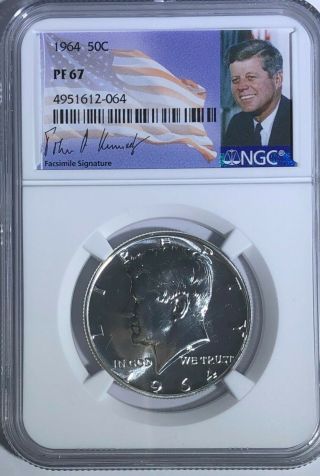 1964 Ngc Pf67 Proof Silver Kennedy Half Dollar Jfk Coin Signature Label 50c