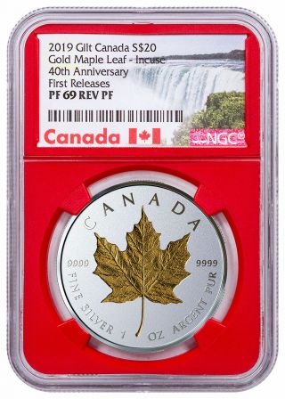 2019 Canada 1 Oz Silver Maple Leaf Incuse Gilt Reverse Ngc Pf69 Fr Red Sku57227
