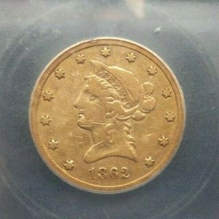 1862 - S U.  S.  Gold Coin $10 Liberty Head Eagle,  No Motto - Icg Vf20 A38