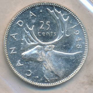 Canada 25 Cents 1948 - Iccs Ms - 62