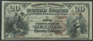 Fr494 Ch 699 $20 1882 National Bank Of " Aurora,  Indiana " Choice Vf,  Wlm9061