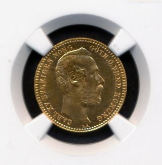 1868 1 Carolin 10 Francs Sweden Gold Coin Ngc Ms - 64 Stunning Quality