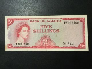 1960 Jamaica Paper Money - 5 Shillings Banknote