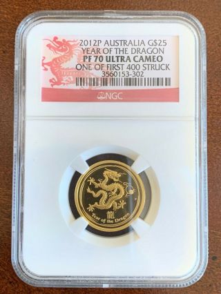 2012 - P Australia G$25 1/4oz Gold Lunar Year Of The Dragon.  Ngc Pf70 Ultra Cameo