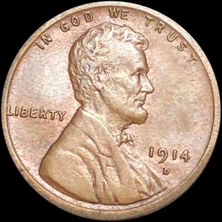 1914 - D Lincoln Wheat Cent About Uncirculated Denver Penny Collectible No Res