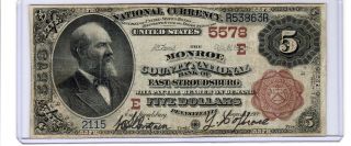 Series 1882 $5 Brown Back National Currency East Stroudsburg,  Pa
