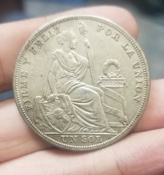 1926 Republic Of Peru Silver Un Sol You Grade