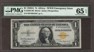1935a $1.  00 N.  African Wwii Note,  Pmg 65 Epq,  2 Of 2 Consecutive,