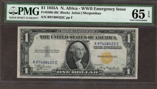 1935a $1.  00 N.  Africa Wwii Note,  Pmg 65 Epq,  1 Of 2 Consecutive
