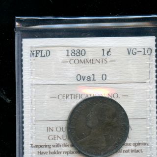 1880 Oval 0 Newfoundland Large Cent Iccs Certified Vg10 Dsp12