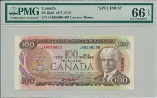 Bank Of Canada Canada $100 1975 Specimen Pmg 66epq