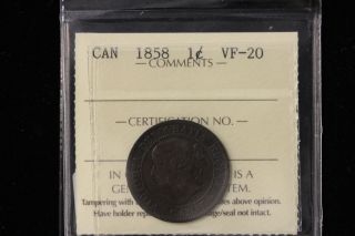 1858 Canada.  Large Cent.  Iccs Graded Vf - 20 (xlv120).