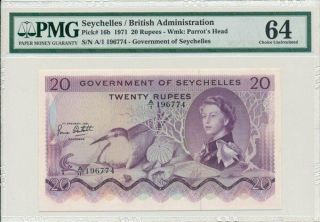 Government Of Seychelles Seychelles 20 Rupees 1971 Prefix A/1,  Rare Pmg 64