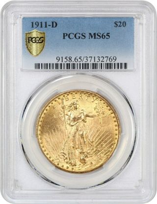 1911 - D $20 Pcgs Ms65 - Saint Gaudens Double Eagle - Gold Coin