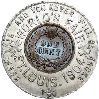 1904 Encased Indian Head Cent St Louis Missouri World 