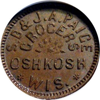 1863 Oshkosh Wisconsin Civil War Token Paige Grocers Rare This Ngc Ms65