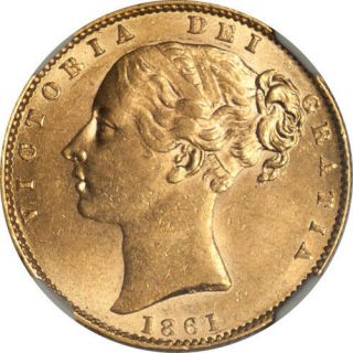 Great Britain 1861 Victoria Gold Sovereign Ngc Ms - 61 N Over N In Britanniarum
