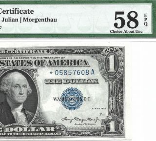 1935 $1 Silver Certificate Star ⭐️,  Pmg Choice About Uncirculated 58 Epq