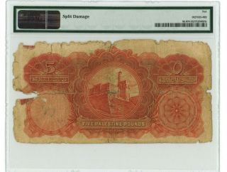 Palestine - 5 Pounds 1929,  Very Good 10,  PMG VG 10 NET 2